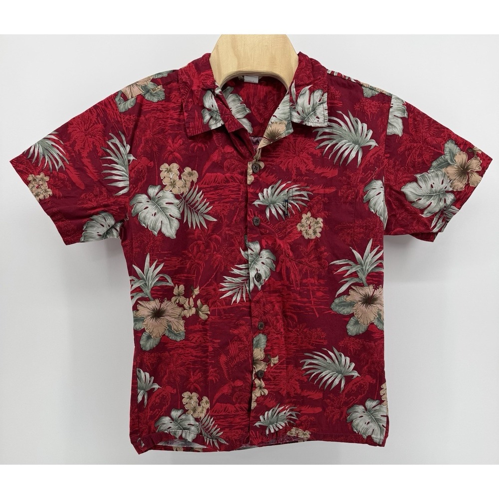 Palmwave Hawaiian Shirt Men's Size M Cotton Red Floral Tropical Beach Aloha